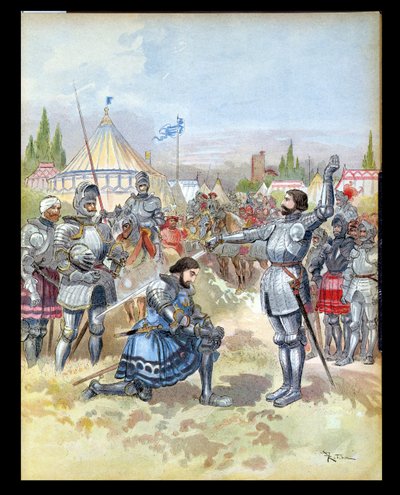 Pierre du Terrail (1476-1524) Chevalier de Bayard ridderslag Francis I (1494-1547) 1909 door Albert Robida
